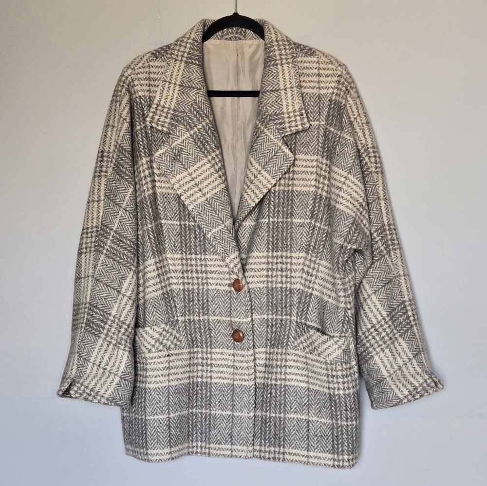Vintage Wool Dolman Sleeve Single Breasted Plaid Women's Jacket Coat EU 38/US M